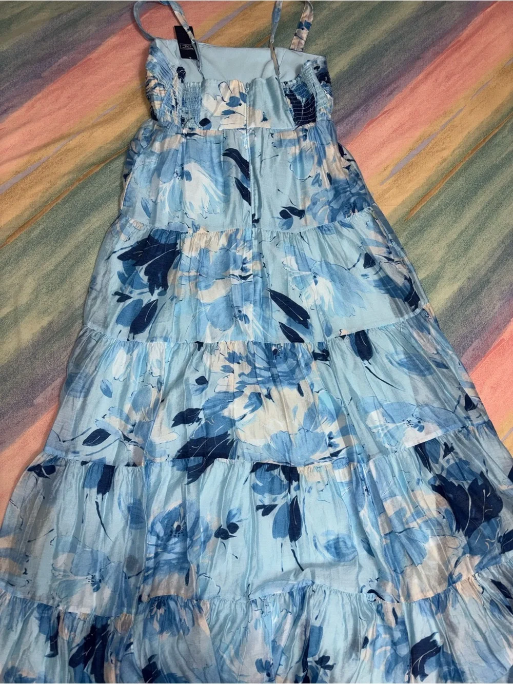 NWT Abercrombie & Fitch Blue Print Ruched Tiered Babydoll Maxi Dress M Tall
